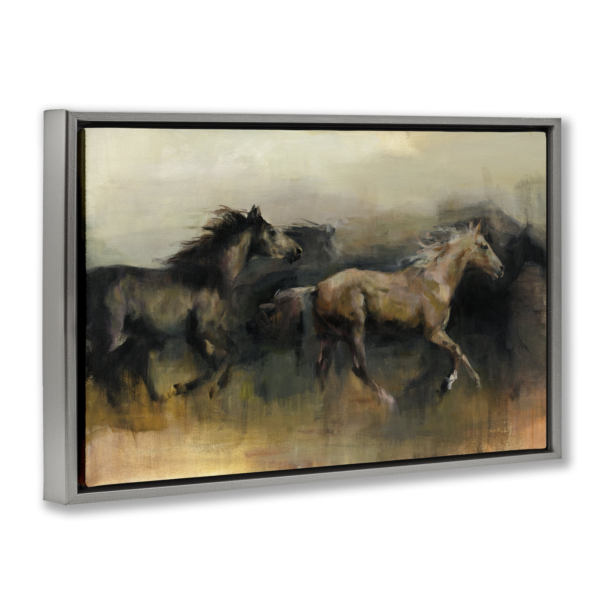 Stupell Industries Roaming The West Horses Animals Painting Gray Floater Framed Canvas Art Print Wall Art, 25 x 17