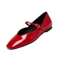 thumbnail image 2 of IEMIEMIEM Women's Ballet Flats Patent Leather Elegant Comfortable Round Toe Slip On Adjustable Buckle Strap Flat Non-Slip Mary Jane Shoes Suitable for Dancing Walking Party Red 6.5 Wide, 2 of 6