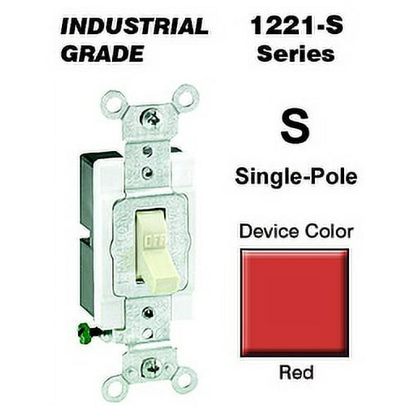 Leviton 1221-SR 20 Amp Single-Pole Toggle Switch Industrial - Red
