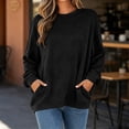thumbnail image 2 of Women's Loose Fit Round Neck Long Sleeve Sweatshirt With Pocket Solid Color Pullover Comfy Casual Daily Wear | CSEONE,Black M, 2 of 7