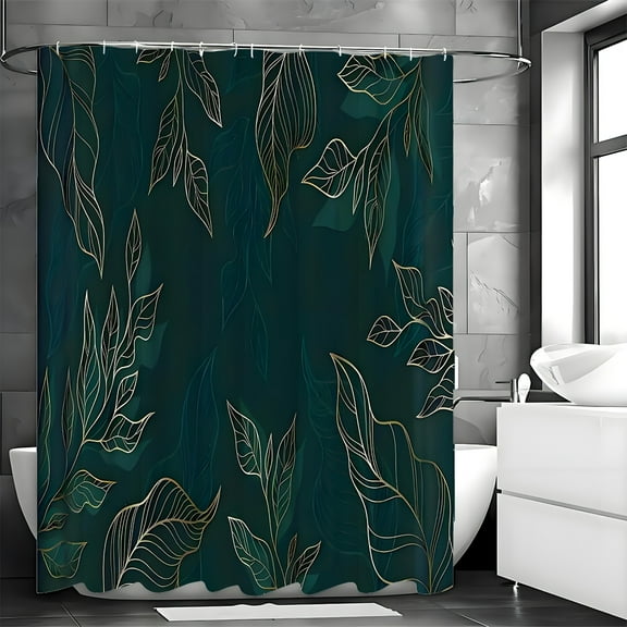 JAYWAYNE Shower Curtain with 12 Hooks, 71x71in Waterproof Green Shower Curtain Liner Bathroom Curtain for Home, Hotel, Apartment