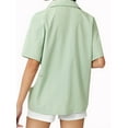 thumbnail image 3 of Lovito Casual Plain Button Collar Light Green Blouse, 3 of 5
