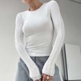 thumbnail image 4 of Gibobby Playera Termica Para Mujer Camiseta de manga larga para mujer, cuello redondo, ajustada, sexy, básica（Blanco， L), 4 of 5