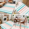 thumbnail image 6 of Coral Red Aqua Stripes Washable Area Rugs 4'x6', Minimalist Abstract Vertical Striped Low Pile Throw Living Room Rug Non-Slip Sturdy Edge Binding Carpet for Indoor Entryway Bedside Kitchen, 6 of 9