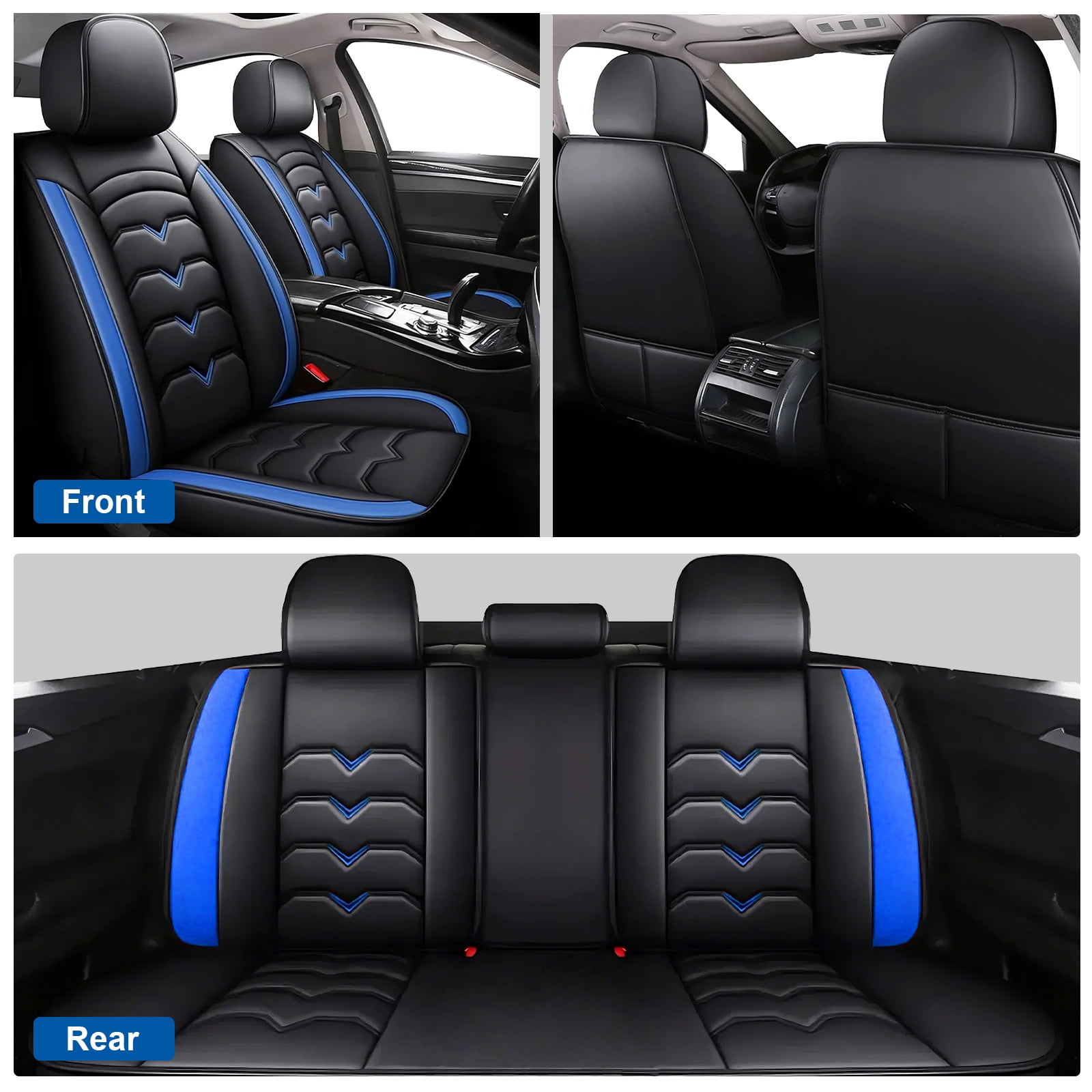 FANOTEK Custom Fit for Chevrolet Trax 2015-2021 Car Seat Cover, Breathable Faux Leather Full Set Seat Cushion with Airbag Compatible Black Blue