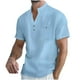 thumbnail image 2 of pstuiky camisetas de hombre, Blusa de lino con cuello alto, manga corta y botones de bolsillo para hombre ropa de hombre m, 2 of 3