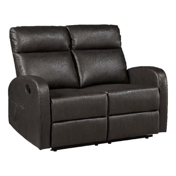 Mey Wall Hugger Manual Recliner Loveseat- Dark Brown Faux Leather 50 Inch