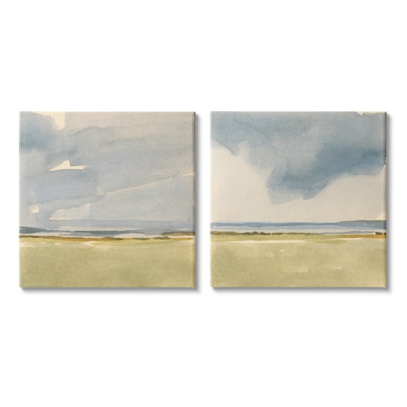 Stupell Industries Cloudy Field Nature Landscape Watercolor Collage Gallery-Wrapped Canvas Print Wall Art Set of 2, 17x17, by Victoria Barnes