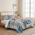 thumbnail image 5 of Twin XL Quilt Set 68''x98'', Coastal Lightweight Summer Bedspread Coverlet Set with 2 Pillow Shams, Summer Beach Starfish Nautical Sea Shell Breathable All Season Quilt Bedding for Dorm/Guest Room, 5 of 9