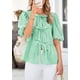 thumbnail image 5 of Blusa PRETTYGARDEN para mujer con lazo en la parte delantera, a rayas, verde, XXL, 5 of 9