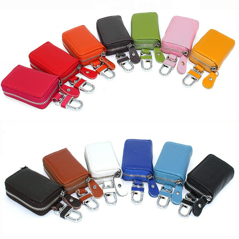 Genuine Leather Keychain Wallets Men Women Solid Color Zipper Car