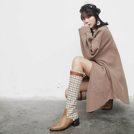 

Zedker Boots Fall Boots High Boots Autumn And Winter Women S Boots Thick With Mid Heel Retro Casual Plaid Pattern Knight Boots Comfortable Shoes For Women
