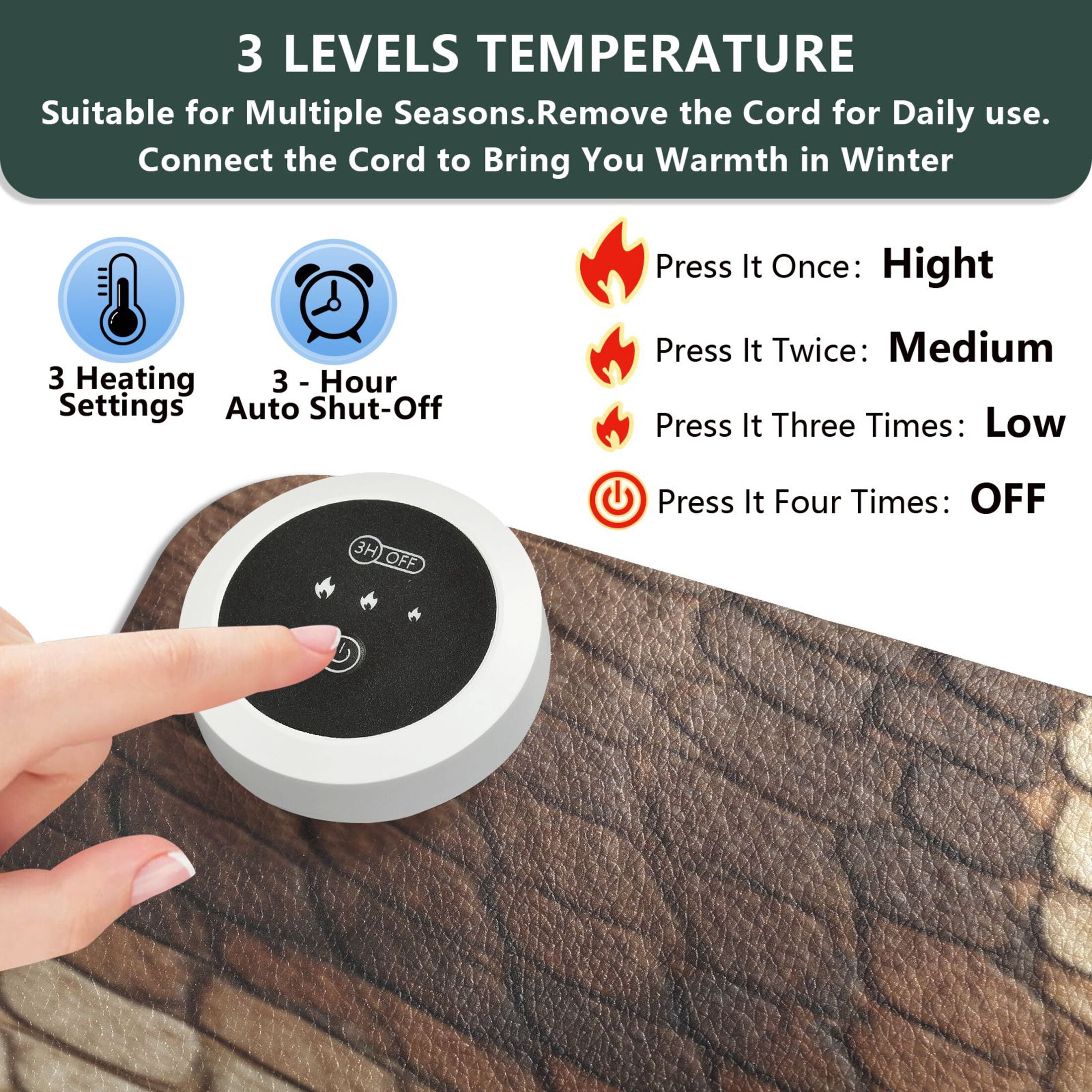 Large Heated Desk Mat Mouse Pad 31.5"x13"PU Leather Graphene Heating Desk Warmer with 3 Temperature Settings 110V US Plug Non-Slip Warm Pad for Home, Office, and Gaming Brown Snake Skin Pattern