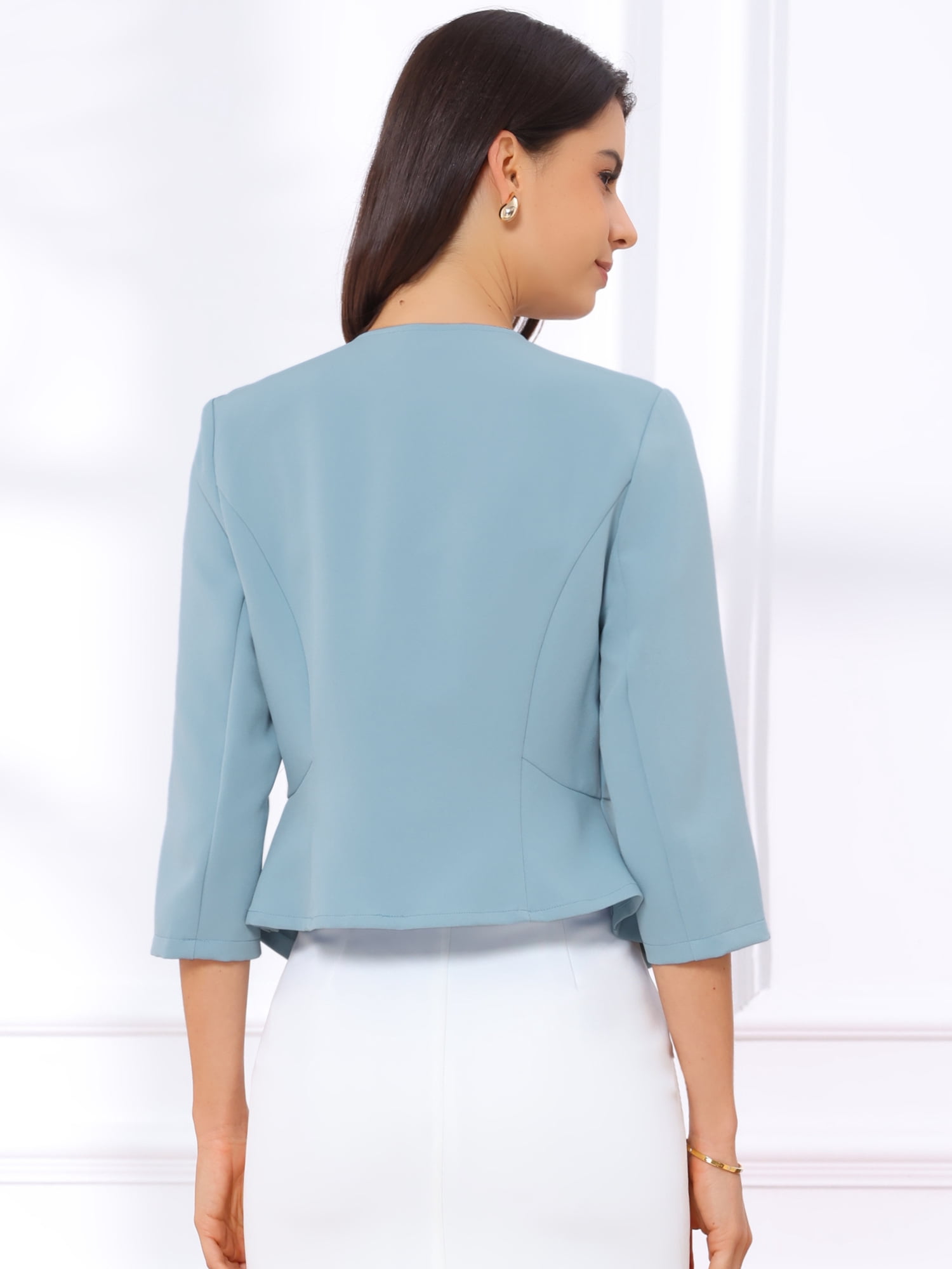 DARING DIVA Women's Open Front 3/4 Sleeve Peplum Business Blazer XL Blue