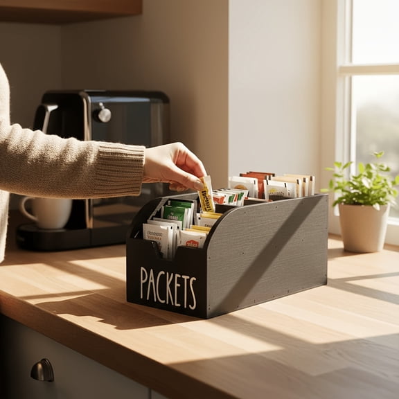 Black Divided Wooden Storage Box,Vintage Wooden Divided Storage Basket with Clear Window, Multi-Functional Retro Kitchen Organizer, Ideal for Spices, Tableware and More, Home Decor Shelf Basket