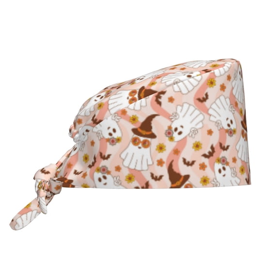 Scrub Caps Women Men - Cartoon Cute Ghost Halloween Soft Comfy Waterproof Adjustable Working Cap Scrub Hats Surgical Caps for Women Men With Sweatband, Nurse Caps for Women Men