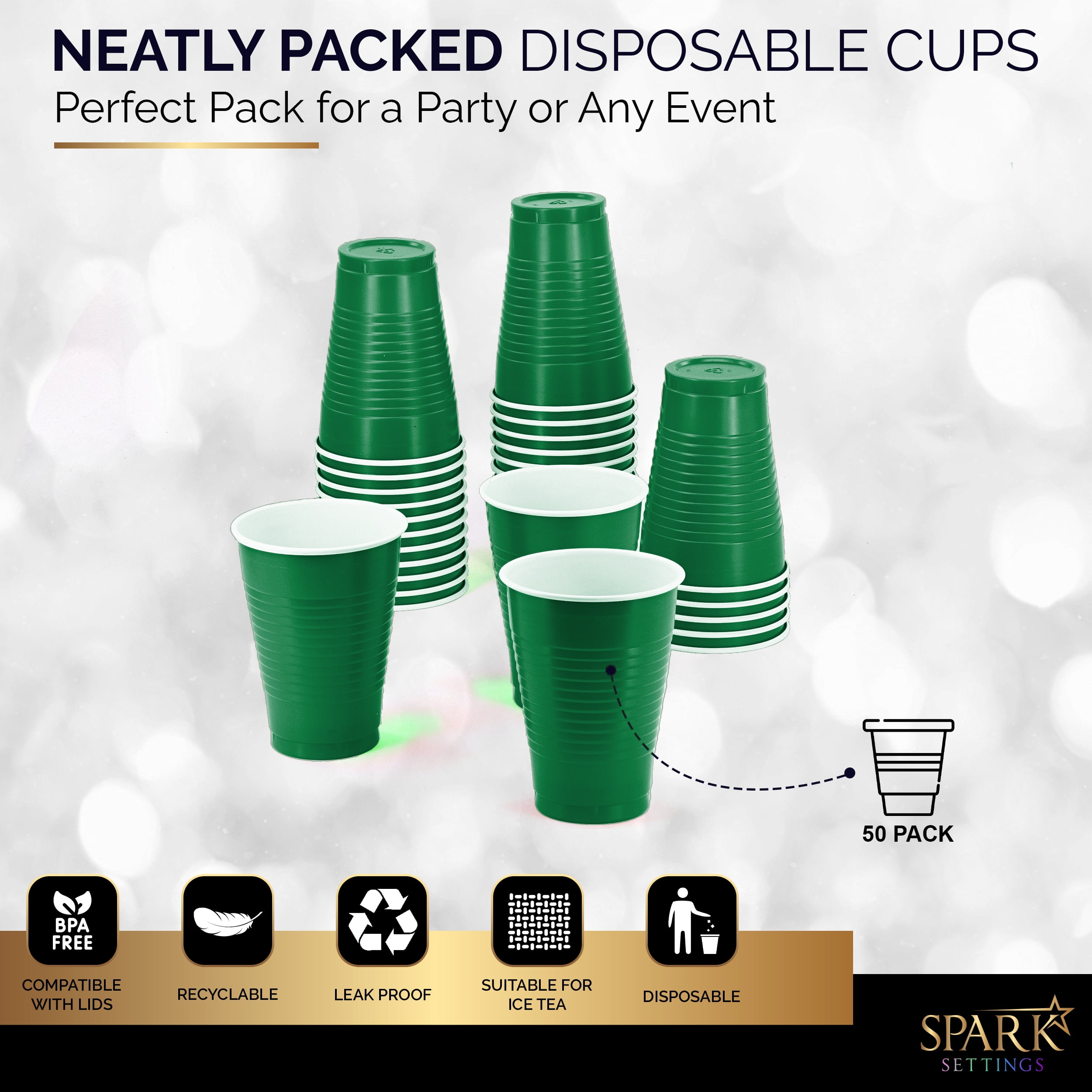 Amscan 436811 Plastic Cups, 12 Oz, Kiwi Green, 50 Cups Per Pack, Case Of 3  Packs