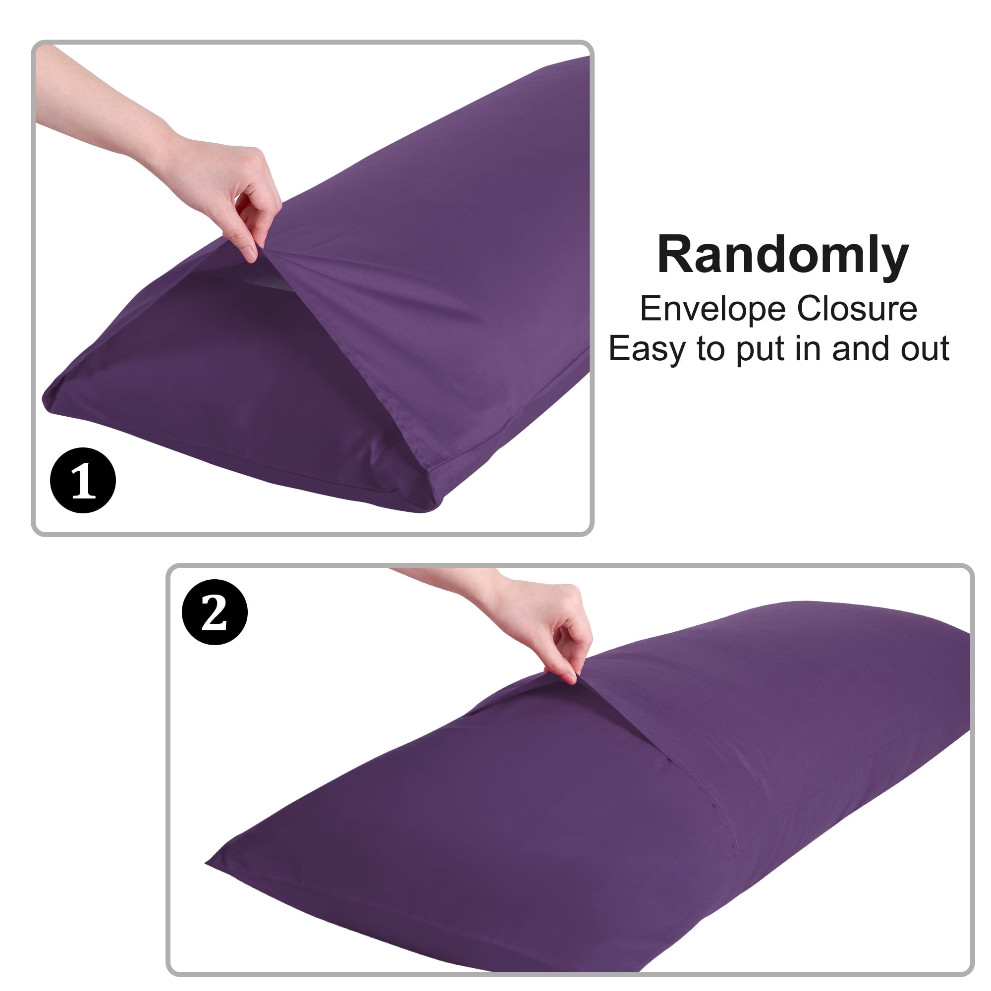 3 Pack Breathable Egyptian Cotton Body Pillow Covers, 20" x 54", Deep Purple