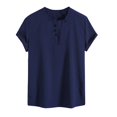 thumbnail image 5 of USNSM (M-5XL) Big and Tall Men's Solid Color Casual Pocket Drawstring Shorts Plate Button Short Sleeve V-Neck Top Set Blue XL, 5 of 5