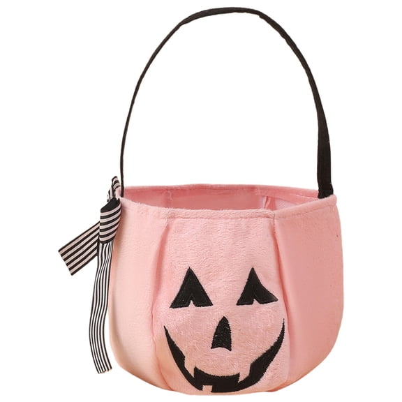 Halloween Pumpkin Basket 7.9 x 5.12 Inch Pastel Small Pumpkin Basket Trick or Treat Buckets Goodie Candy Gift Bags with Handle for Halloween Exchange Supplies(1Pc,Pink)