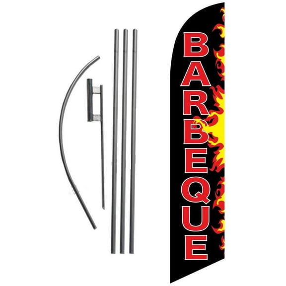 Barbeque BBQ Flames Feather Banner Swooper Flag Sign with Flag Pole and Ground Stake