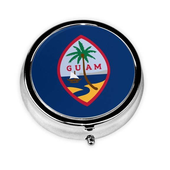 Flag Of Guam Round Pill Box Small Pill Case For Purse Pocket Medicine Organizer Travel Pillbox Portable Pill Container