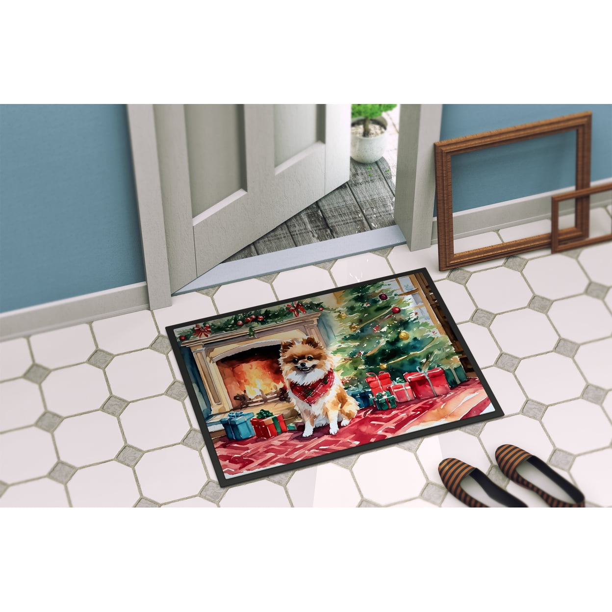Carolines Treasures DAC2723MAT 18 x 27 in. Pomeranian Cozy Christmas Doormat