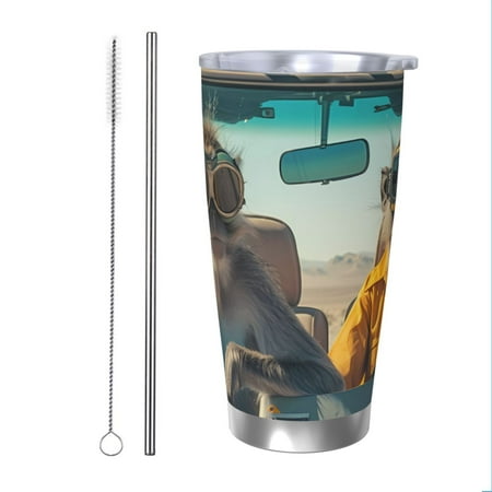 

Zeuib Desert Monkeys Drive Printed 20oz Stainless Steel Insulated Car Cup Stainless Steel Thermal Cup Vacuum Insulated Leak-proof Travel Mug Cup-Straw Two-piece Set