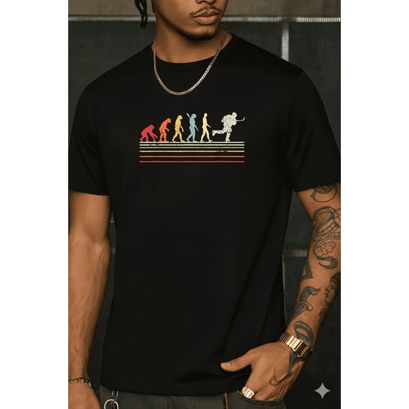 Retro Ice Hockey Evolution Sports Player Cartoon Game Graphic Unisex T-Shirt V90272, up to size 5XL