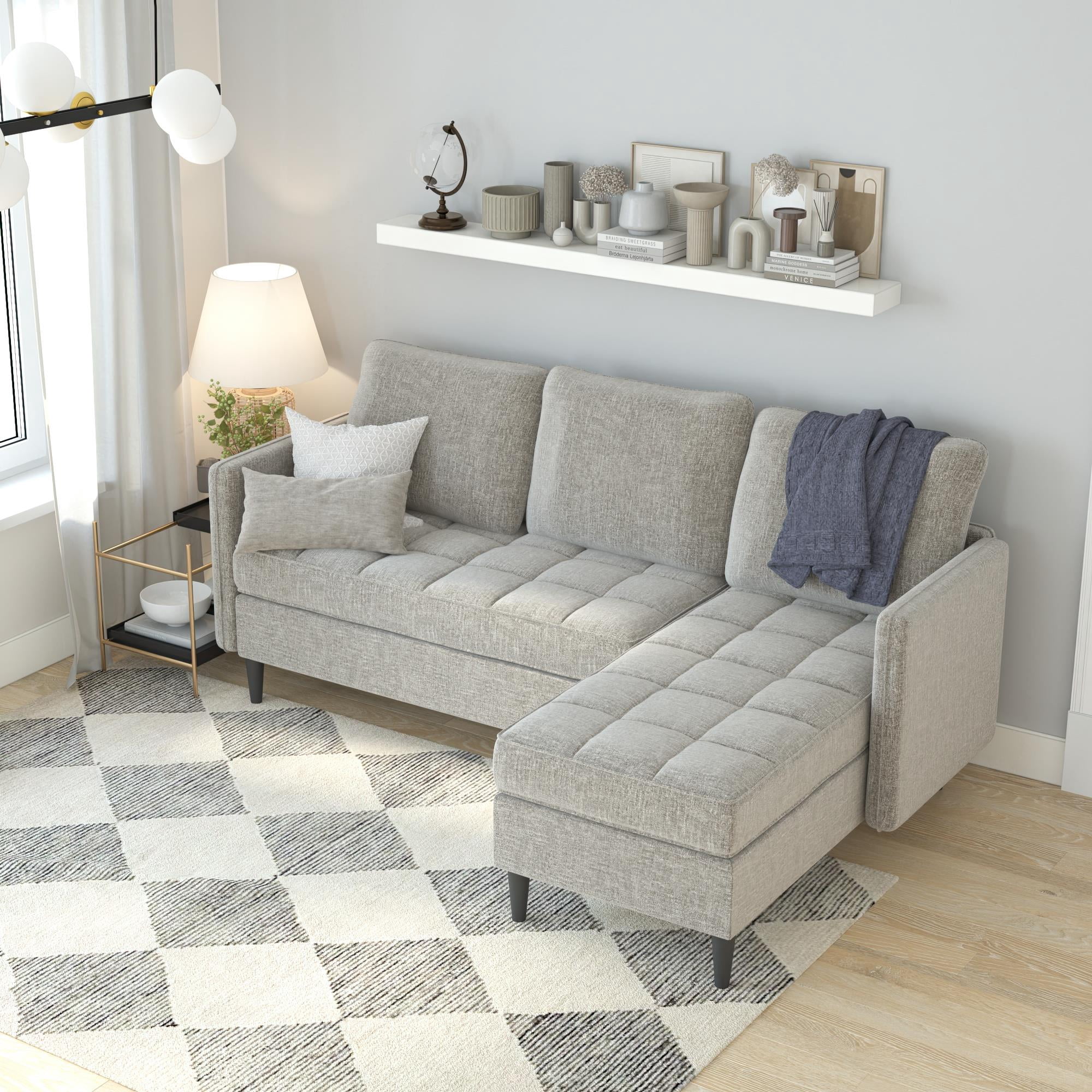 DHP Xandor Modular Sectional Sofa with Storage Chaise, Gray Linen