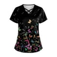 thumbnail image 2 of Junboys Scrubs for Women Short Sleeve - Plus Size Cross V-Neck Floral Top, Womens Scrub Tops with Pockets, Cozy Fit Scrubs for Curvy,Black L, 2 of 4