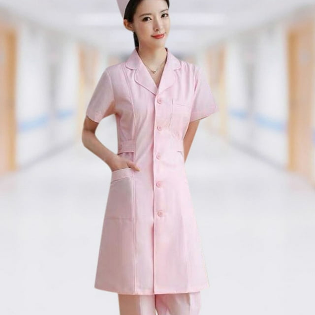 Pisexur Robe à Manches Courtes Col Rabattu Unisexe Tunique de Soins de Santé Uniforme de Femme de Chambre Infirmières Soignants Thérapeute Uniforme d'Infirmière