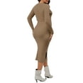 thumbnail image 3 of INSPIRE CHIC Womens Rib Knit Maternity Dress Long Sleeve Pregnancy Crew Neck Top 2-Piece Sets Sweater Bodycon Dress Khaki XL, 3 of 6