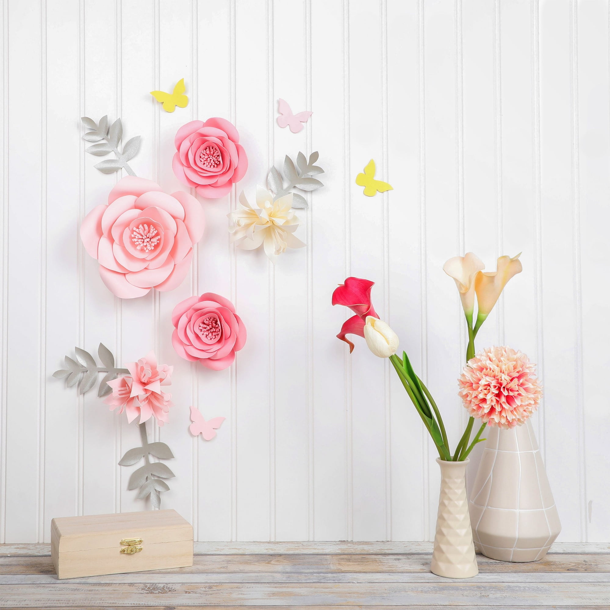 Paper Flowers Decorations for Wall, Large 3D Artificial Fake Lovely Pink