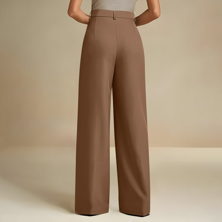 brown pull on dress pants dress pants women Wide Leg Pull On Stretchy Work Pants Women High Waisted  Business Casual Trousers with Pockets , Brown XL