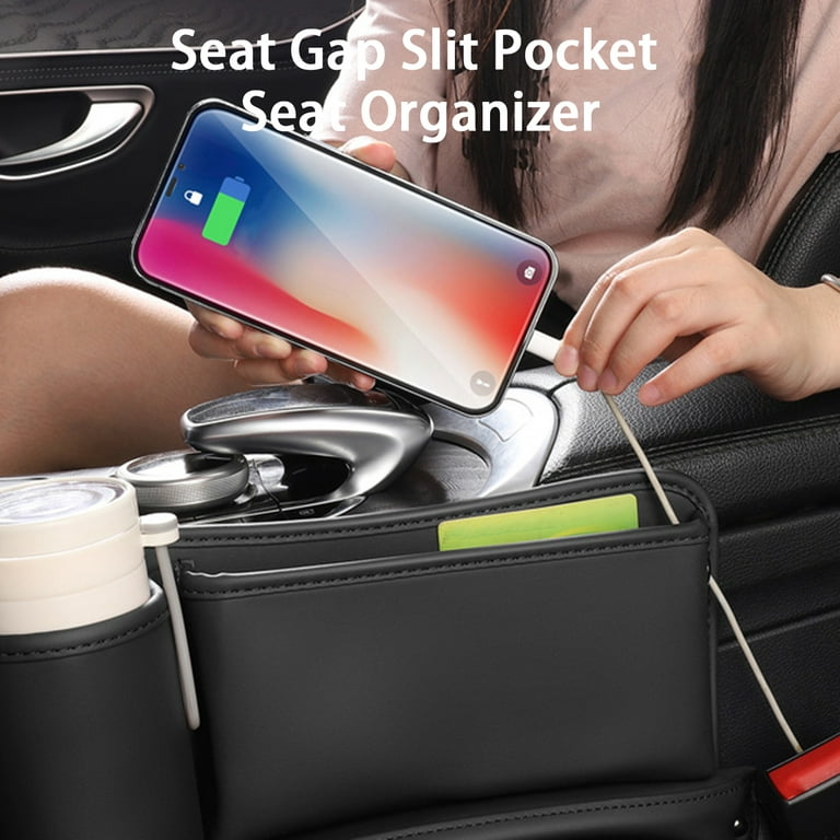 Pu Leather Car Seat Gap Organizer Car Front Seat Side Bag For Cellphone  Keys Glasses Reserved Charging Cable Hole Phone Holder