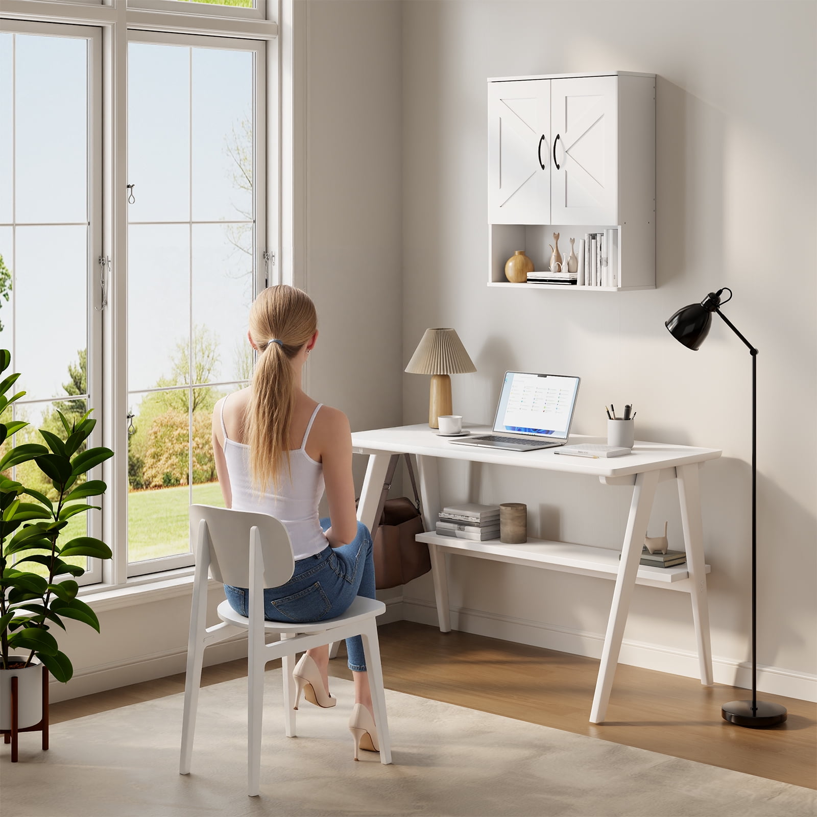 Medicine Cabinet with Adjustable Shelf and Doors ，Floating Wall Storage Cabinet for Bathroom, Over Toilet, Kitchen, and Living Room，White