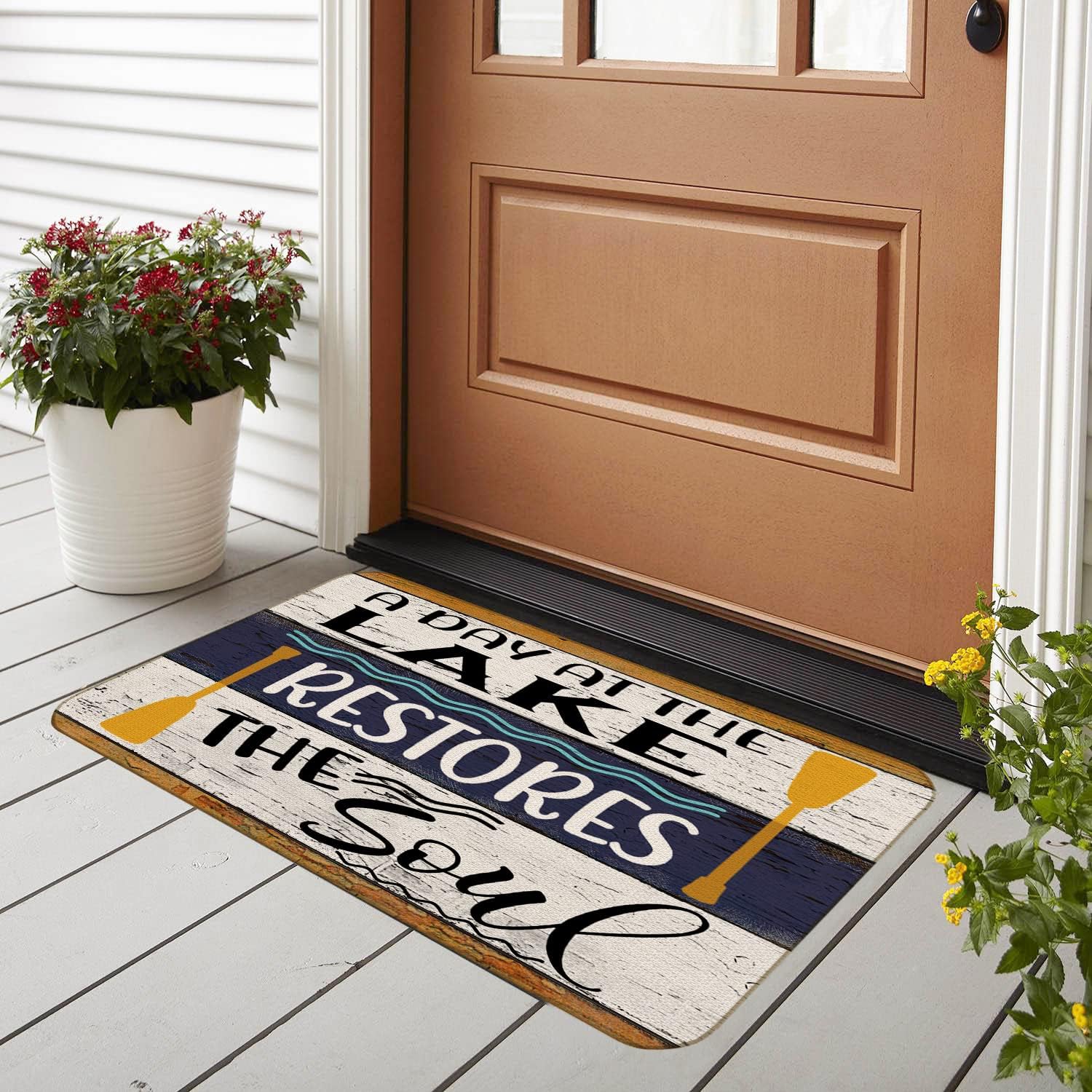 A Day at The Lake Restores The Soul Door Mat Farmhouse Lake Theme 17x30 Inch Lake House Indoor Outdoor Entrance Doormat Decor for Home Bedroom.