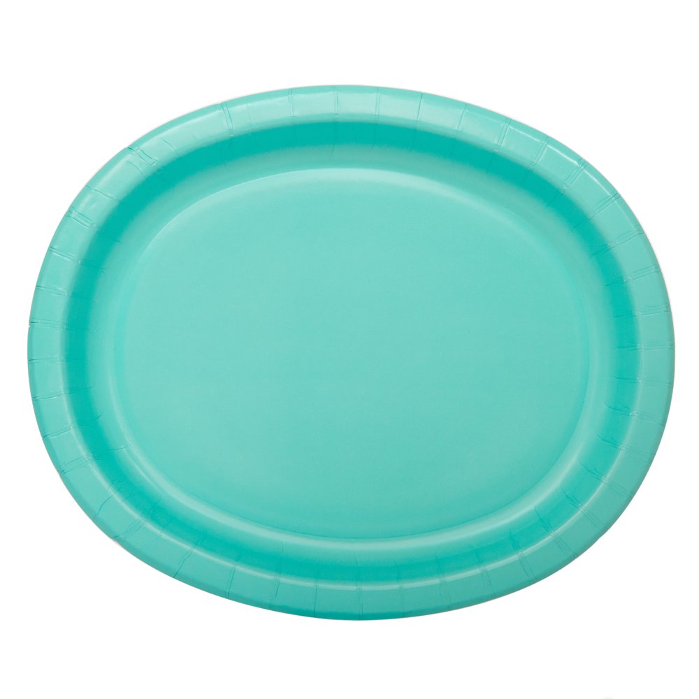 12" Terrific Teal Oval Paper Platters, 10ct
