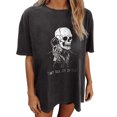 thumbnail image 1 of Top de manga corta suelto con estampado de calavera retro desgastado y hombros caídos gris oscuro para mujer Fridja  gope1229, 1 of 5