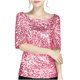 thumbnail image 2 of Fiudx Camisas de Mujer Primavera Moda Mujer Lentejuelas Cuello Redondo Manga Corta Camiseta Sloid Blusa Tops, 2 of 6