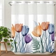 thumbnail image 3 of Blue Purple Tulip No Hook Shower Curtain Waterproof,Bathroom Curtains with Snap in Liners and See Through Top Window,Orange Brown Floral Aesthetics Plant Hotel Style Bathtub Curtains Shower 72"Wx78"L, 3 of 8