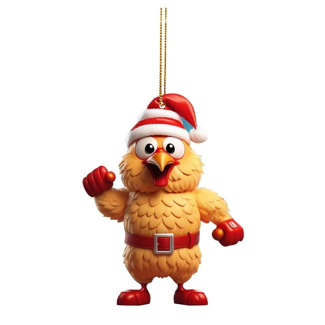 Xihbxyly Colgante para Árbol de Navidad, Adorable Forma de Pollo Musculoso, Decoración Acrílica Única, Adornos Navideños Versátiles, Ideal para Árboles, Puertas, Bolsos y Regalos, Tamaño de 8 Cm.