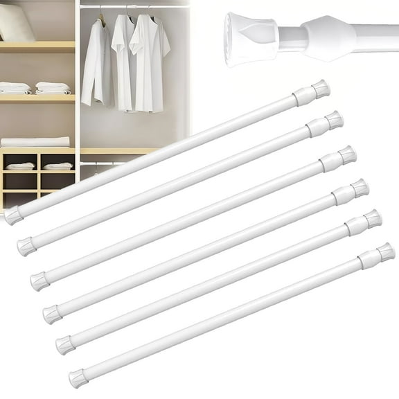 IC ICLOVER 6 Pack Spring Tension Curtain Rod, 15.7"-28" Adjustable Length Easy No Drill Install for Kitchen, Bathroom, Cupboard, Wardrobe, Window, Bookshelf DIY Projects
