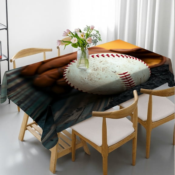 RKSupls Rectangle Dining Tablecloth Vintage Baseball Glove Sport Print, Washable Wipeable Stain & Wrinkle Resistant Polyester Tablecloth for Kitchen Picnic Party