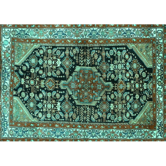Ahgly Company Machine Washable Indoor Rectangle Persian Turquoise Blue Traditional Area Rugs, 5' x 7'