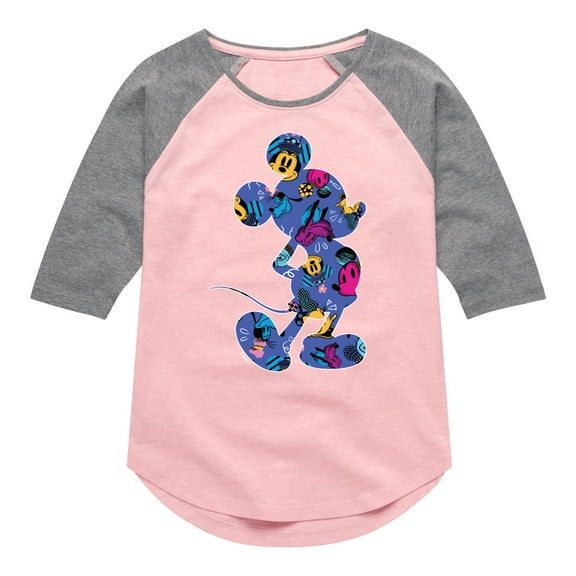 Mickey & Friends - Mickey Silhouette Expressive Pattern - Toddler And Youth Girls Raglan Graphic T-Shirt