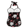 thumbnail image 2 of FKELYI Vintage Skull Love Print One Piece Swimwear for Women Halter Swimsuits Breathable Bathing Suits Polyester Beachwear Cosy Monokini for Ladies Sumemr Vacation Swimming Surfing, 2XL, 2 of 7