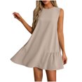 thumbnail image 3 of Summer Dresses for Women 2025 Women Summer Solid Color Round Neck Sleeveless With Button Down Hem And Pleated Dress At The Back Gift for Her Size S-2XL, 3 of 8