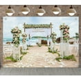 thumbnail image 6 of 8x6ft Ocean Beach Wedding Photoshoot Backdrop, Flower Tulle Arch,Polyester Fabric Banner Decorative Curtains Engagement Proposal Background Photography Studio Props, 6 of 7